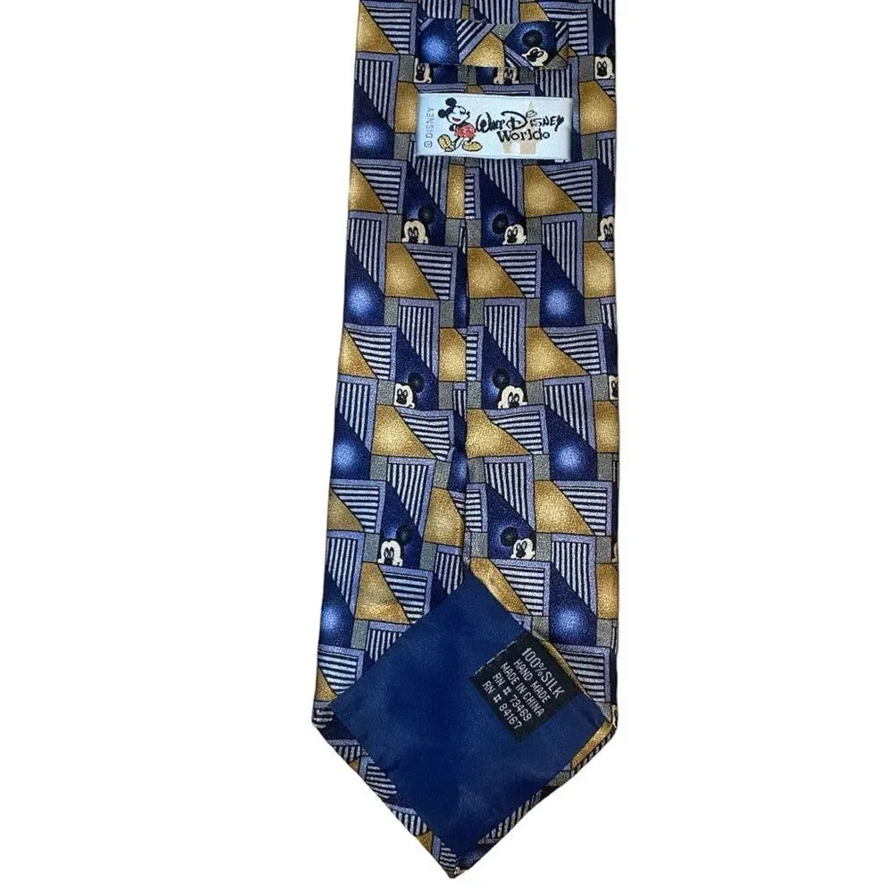 WALT DISNEY Mickey Blue Gold Silk Mens Tie